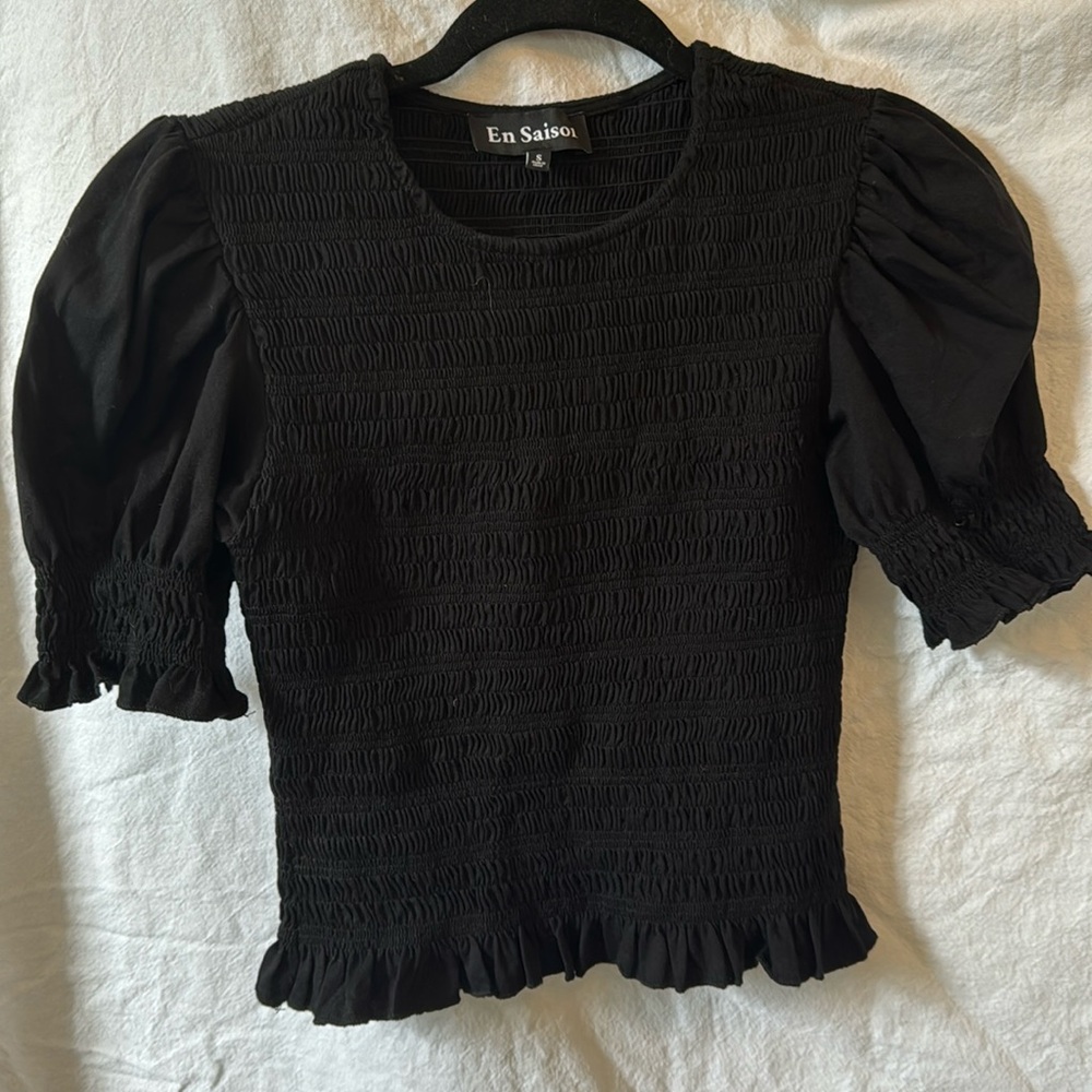 En saison cropped smocked top